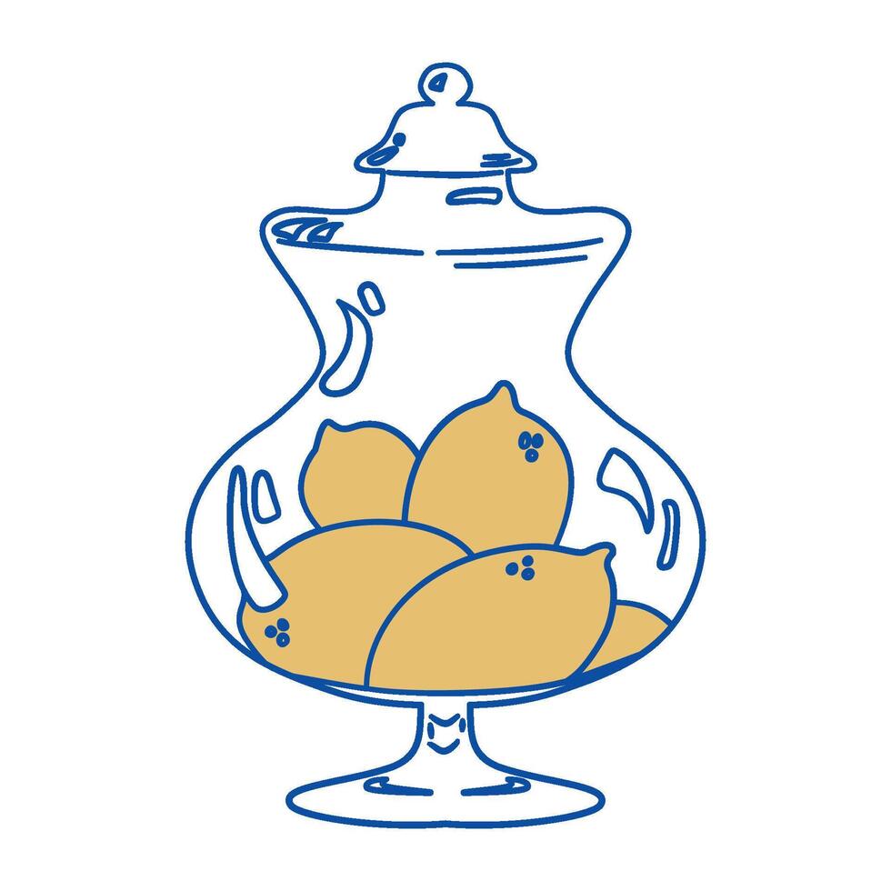 Italian lemon sketch. Lemons in glass jar. vector