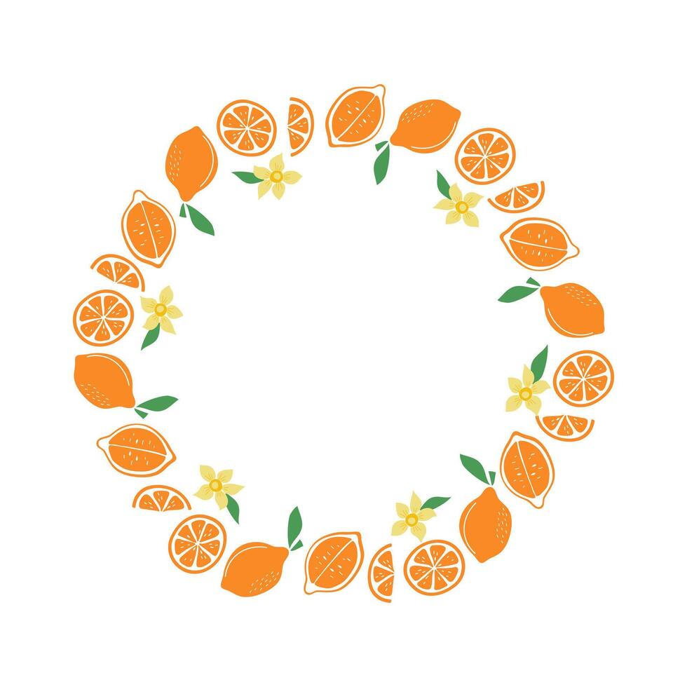 Round frame, summer background with space for text. Color flat illustration. Isolated white background. vector