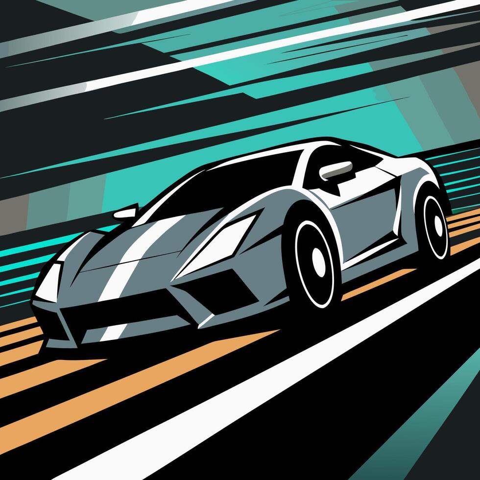 Grey Sports Car Speeding on Race Track, Illustration vector