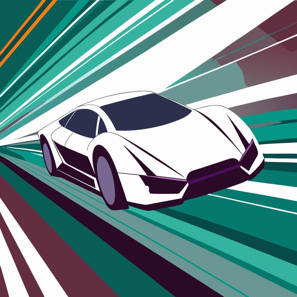 White Sports Car Speeding on Abstract Road vector