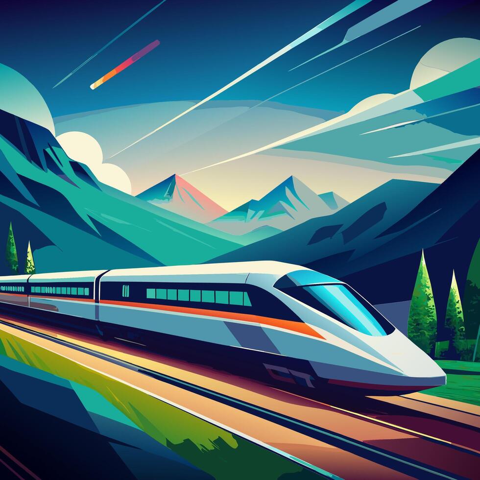 train Through Mountain Landscape vector