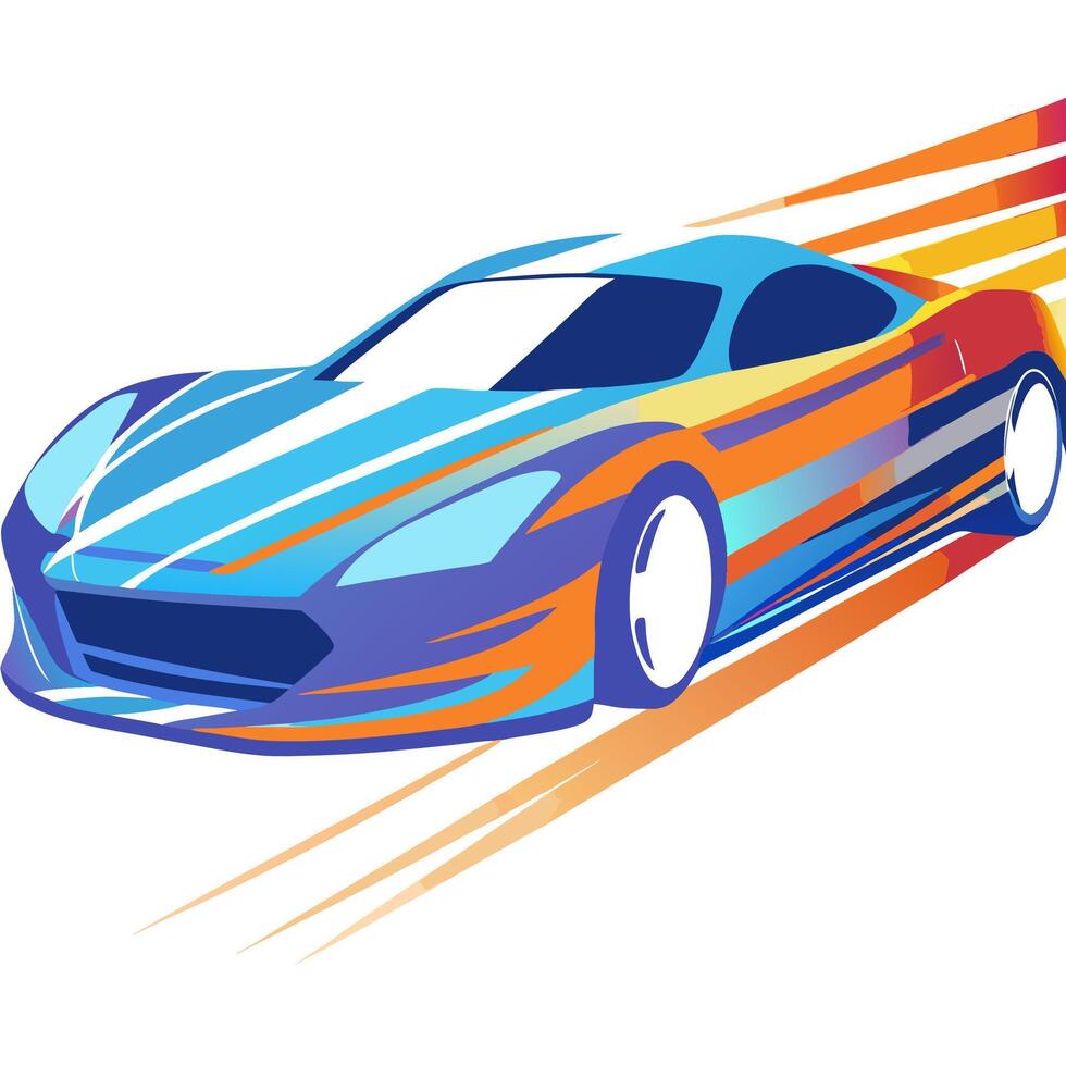 Fast Sports Car Speeding, Blue Orange Design vector