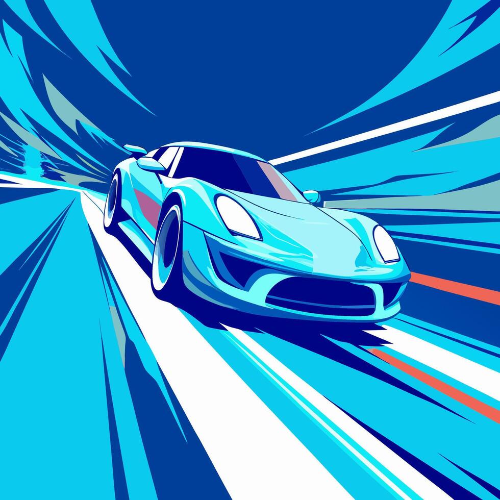 Blue Sports Car Speeding on Race Track, Abstract Art vector