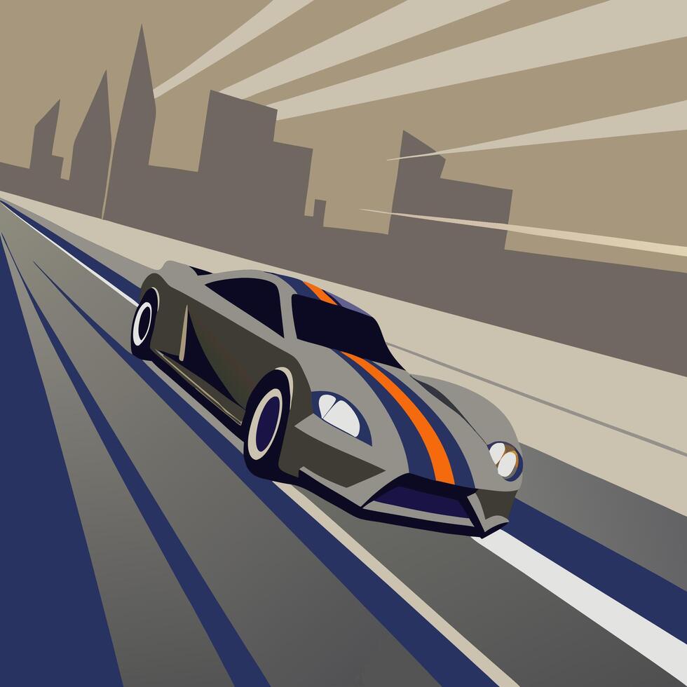 Fast Sports Car Speeding Through City Streets vector