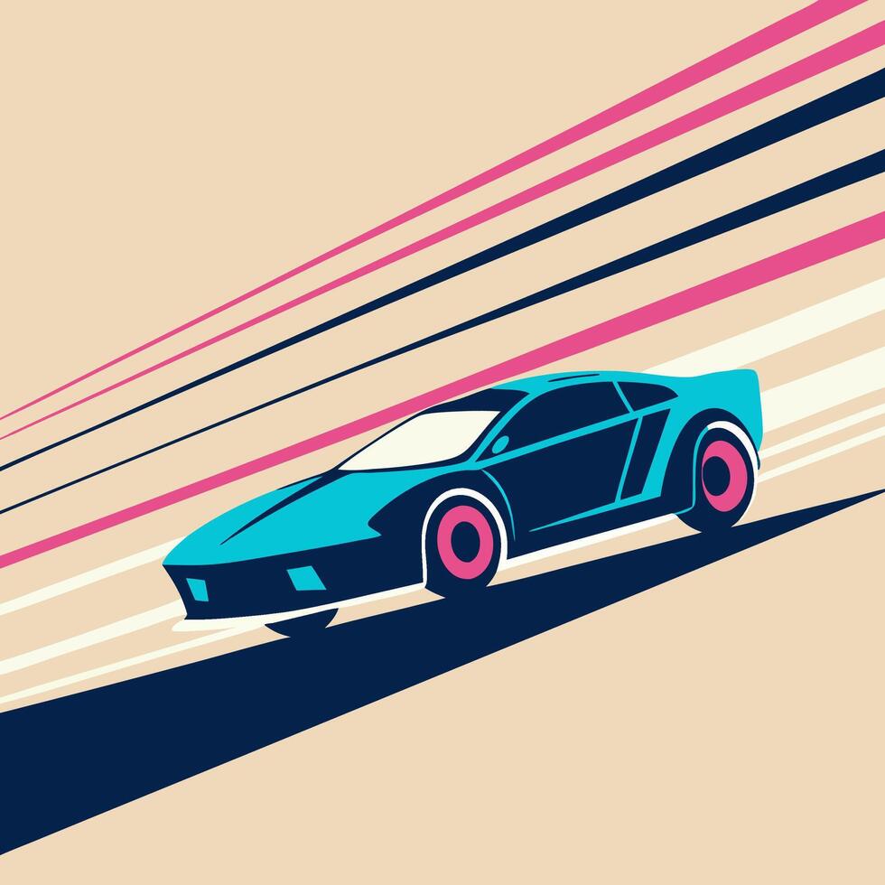 Fast Blue Sports Car Speeding on Road, Illustration vector