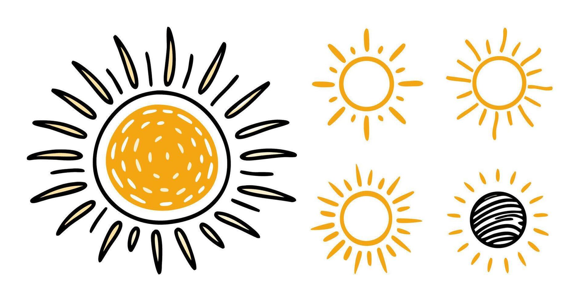 Hand Drawn Sun Icons Set of Cute Yellow Sun Illustrations vector