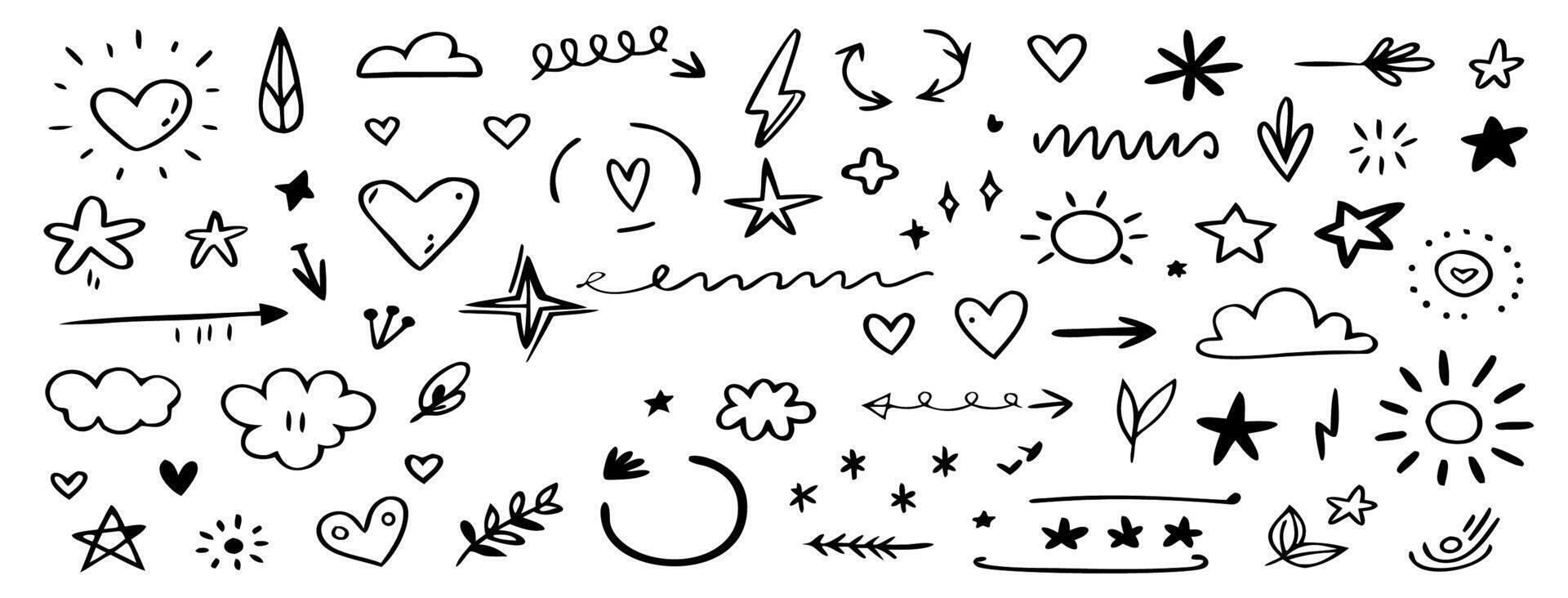 Hand drawn Doodle Elements Hearts, Stars, Arrows, and More vector