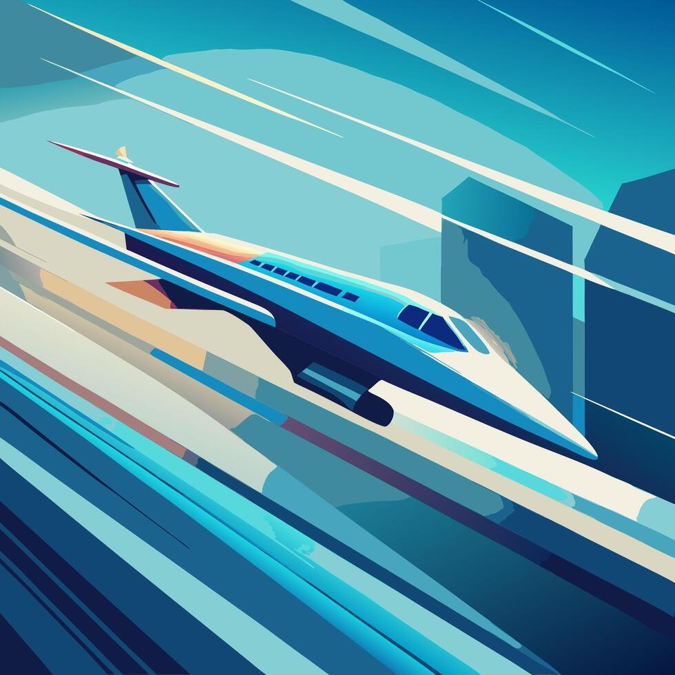 Futuristic High Speed Train Zooming Past Cityscape vector
