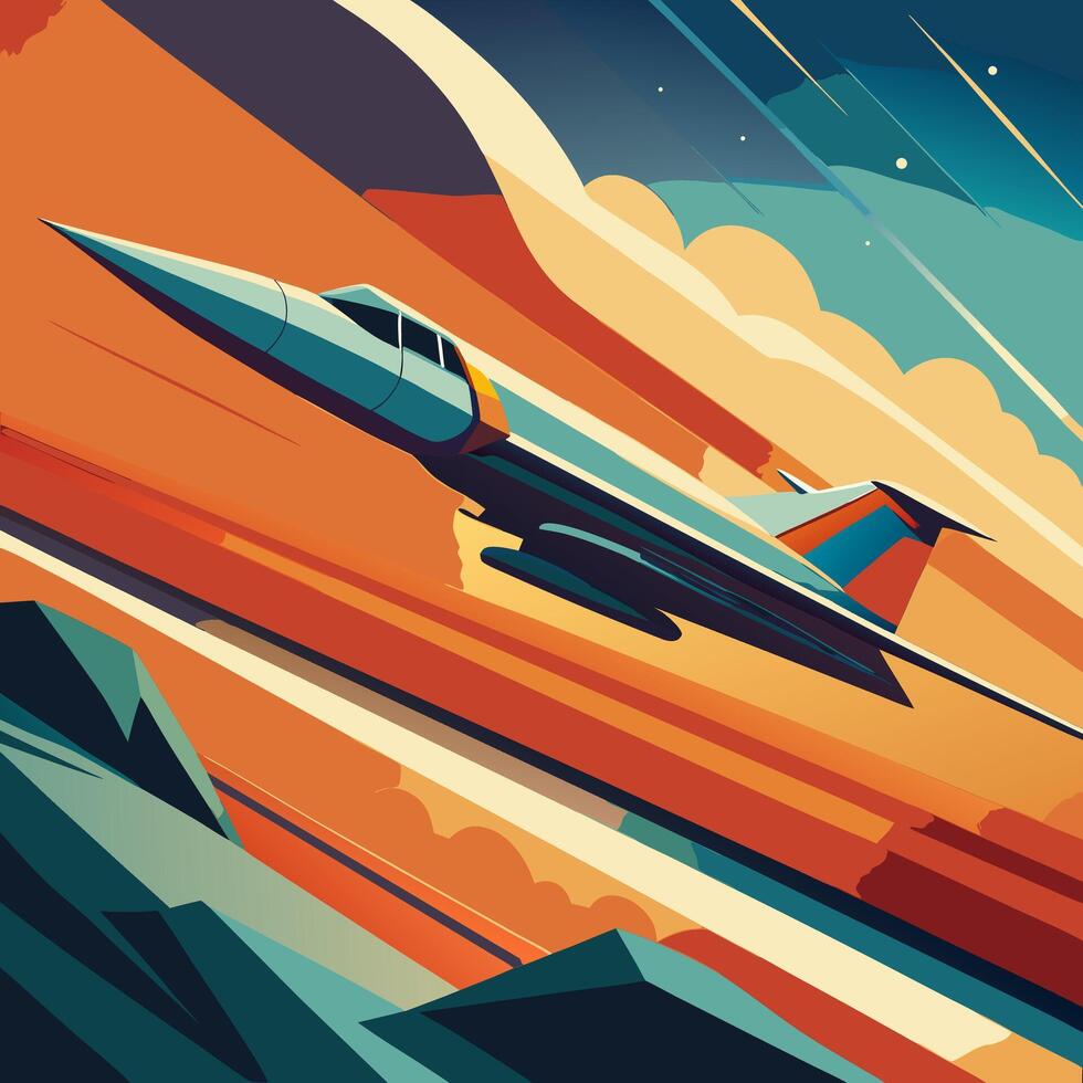 Fast Jet Plane Flying Through Colorful Sky vector