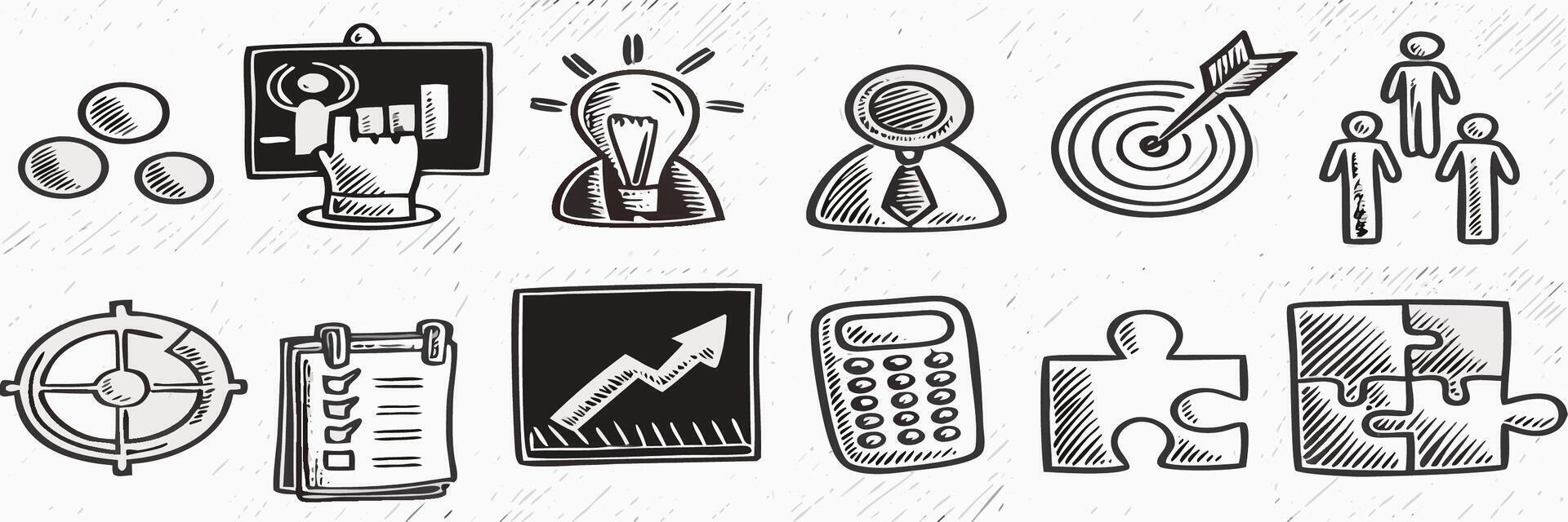 Hand Drawn Business Strategy Icons Teamwork, Goals, and Growth vector