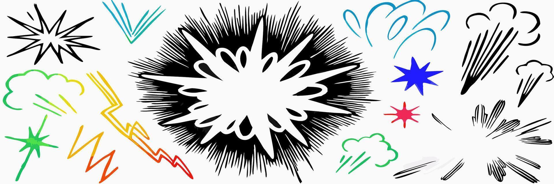 Collection of Hand Drawn Comic Book Effects and Explosions vector