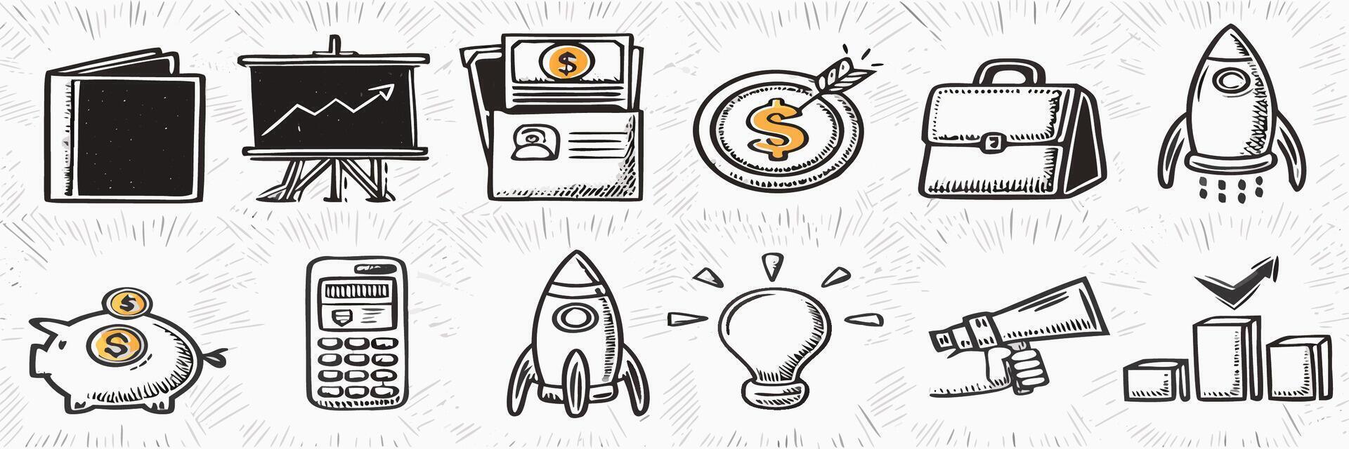 Hand drawn Business Startup Icons Finance, Growth, and Success vector