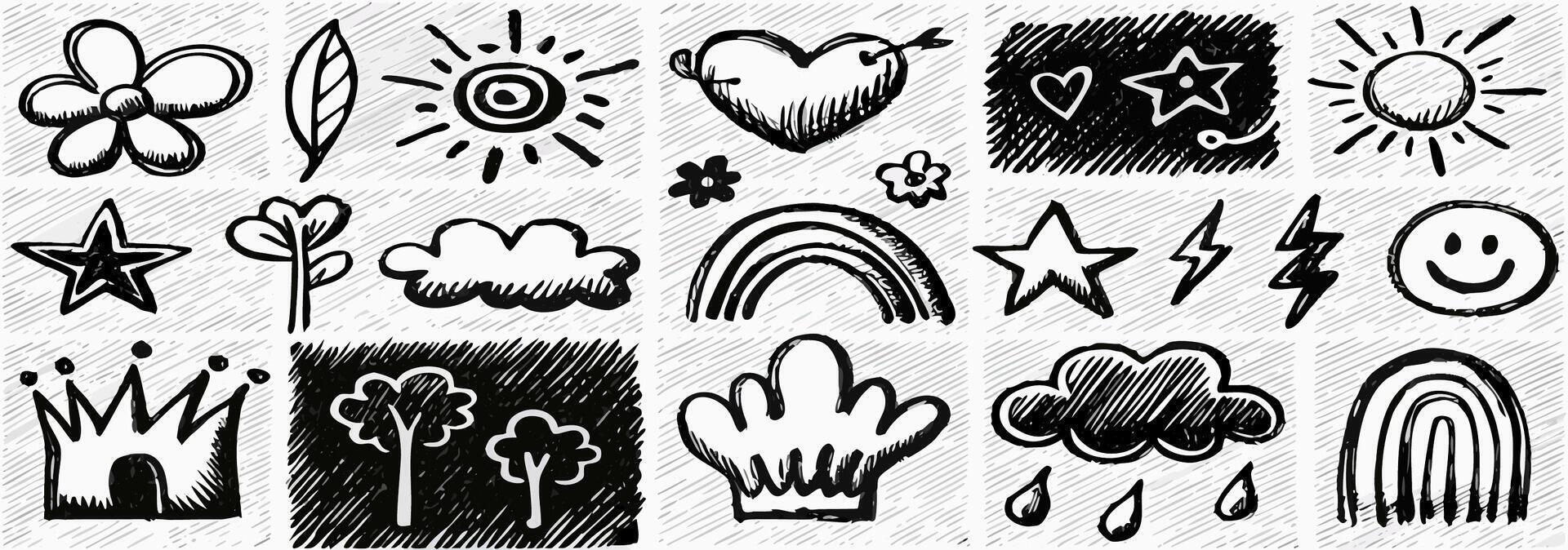 Hand drawn Doodle Collection Cute Black and White Illustrations vector
