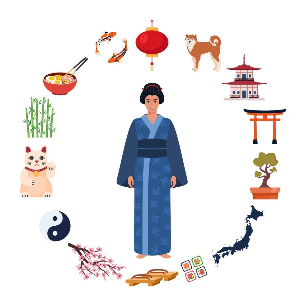Traditional Japanese cultural symbols and elements vector