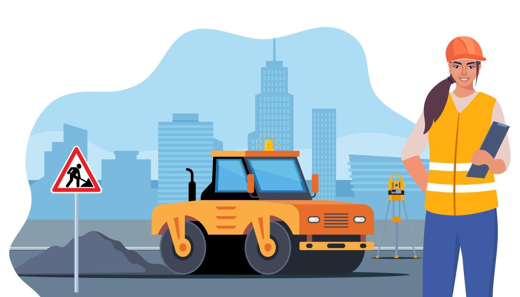 Construction worker with bulldozer vector