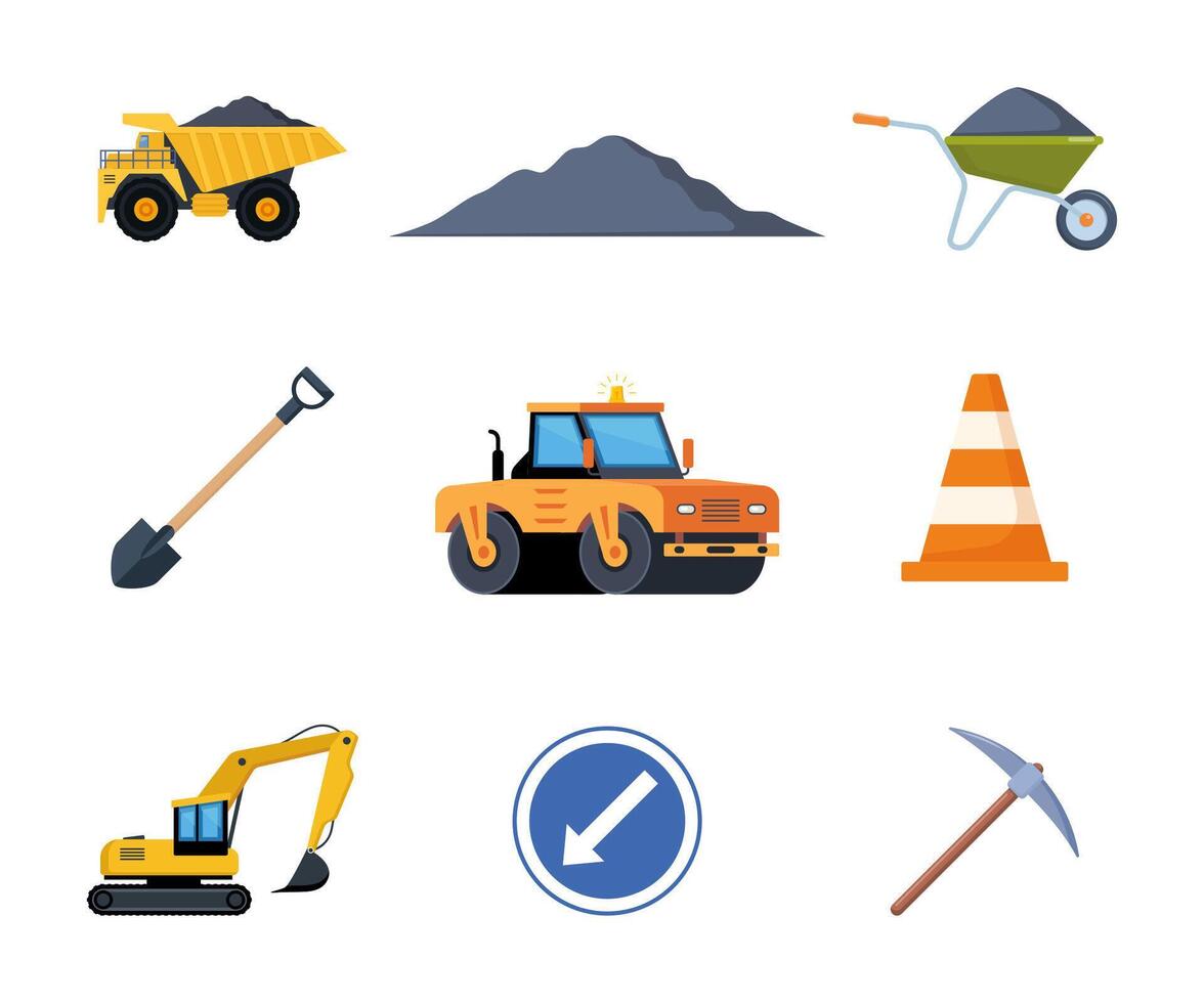 Collection of construction equipment and tools vector