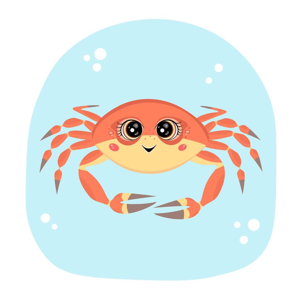 Cute crab. Illustration for printing, backgrounds, covers and packaging. Image can be used for greeting cards, posters, stickers and textile. Isolated on white background. vector