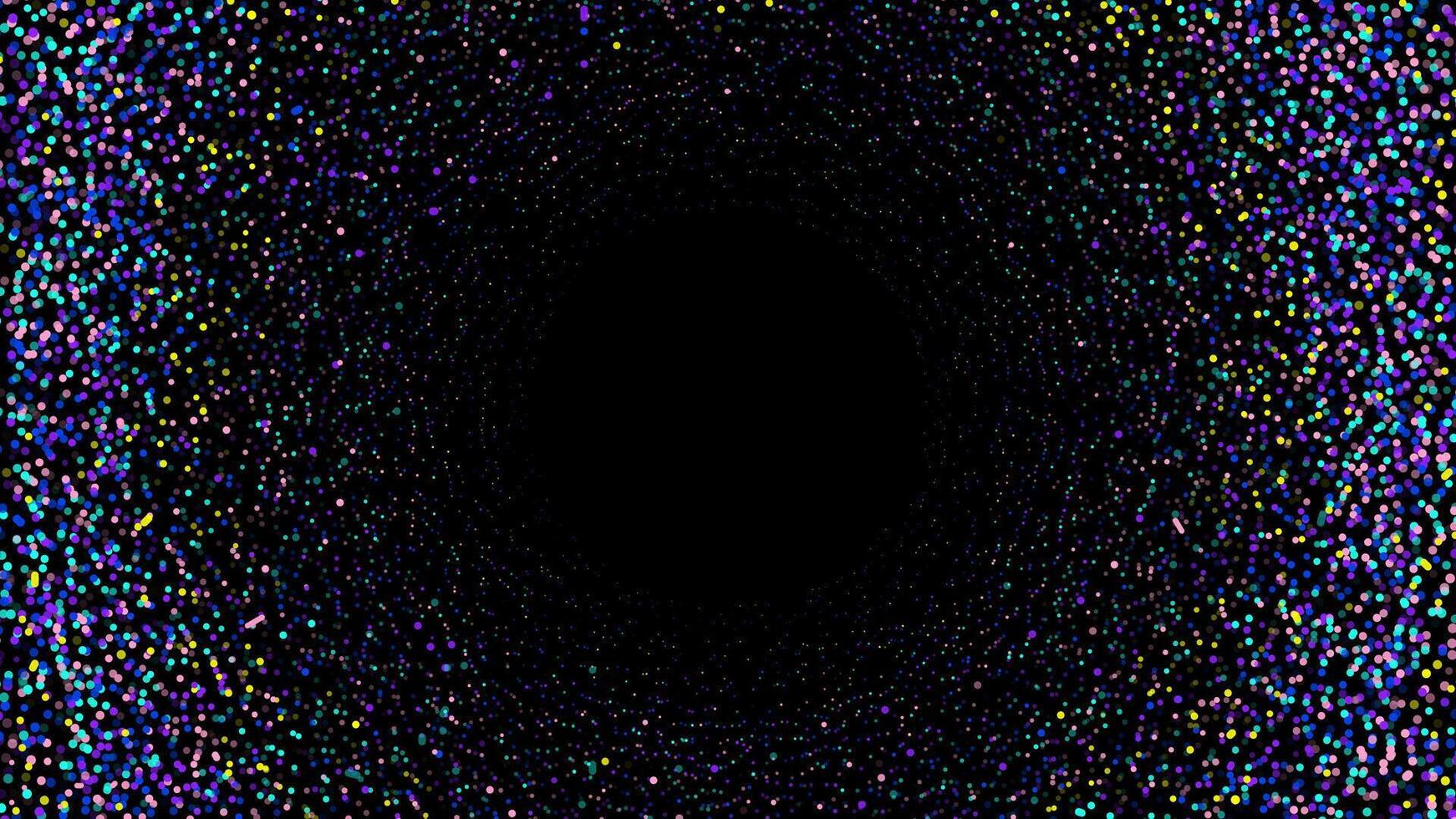 Frame of multicolored glowing dots forming a circular pattern on a dark background. Abstract background. vector
