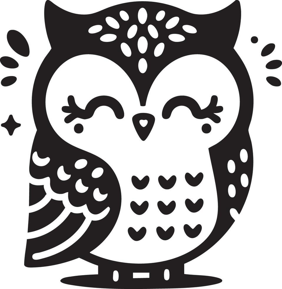 Cute Happy Owl Illustration with Sparkles and Leaves Design vector
