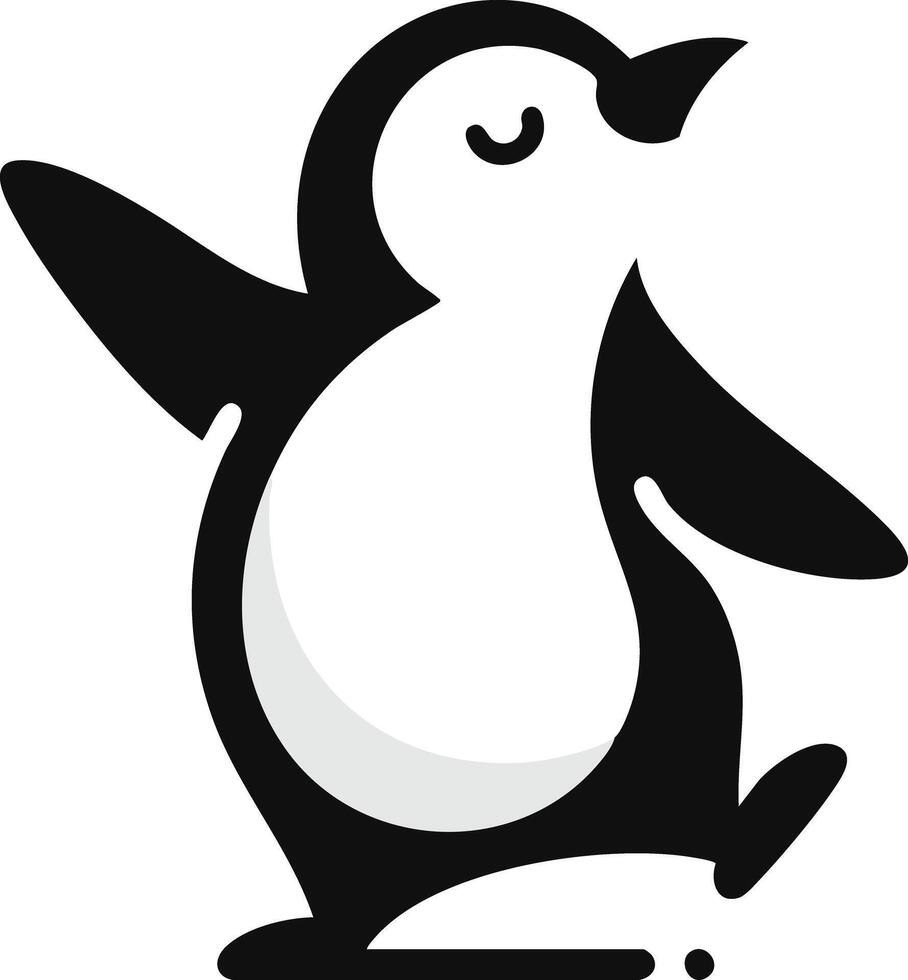 Joyful Penguin Dancing with Closed Eyes and Flapping Wings in a Playful Pose vector