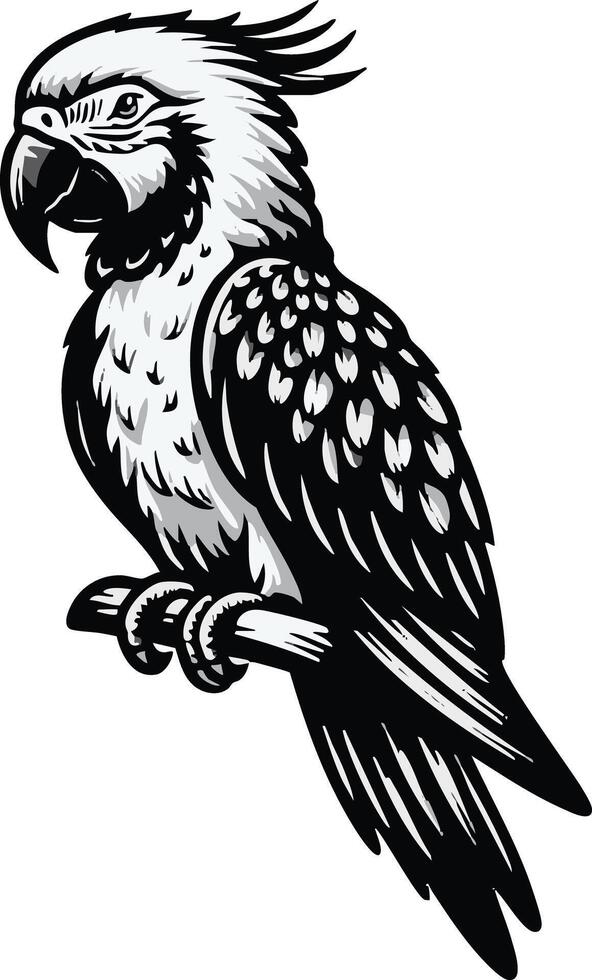 Majestic Parrot Perched on a Branch Detailed Illustration for Tropical Themes vector