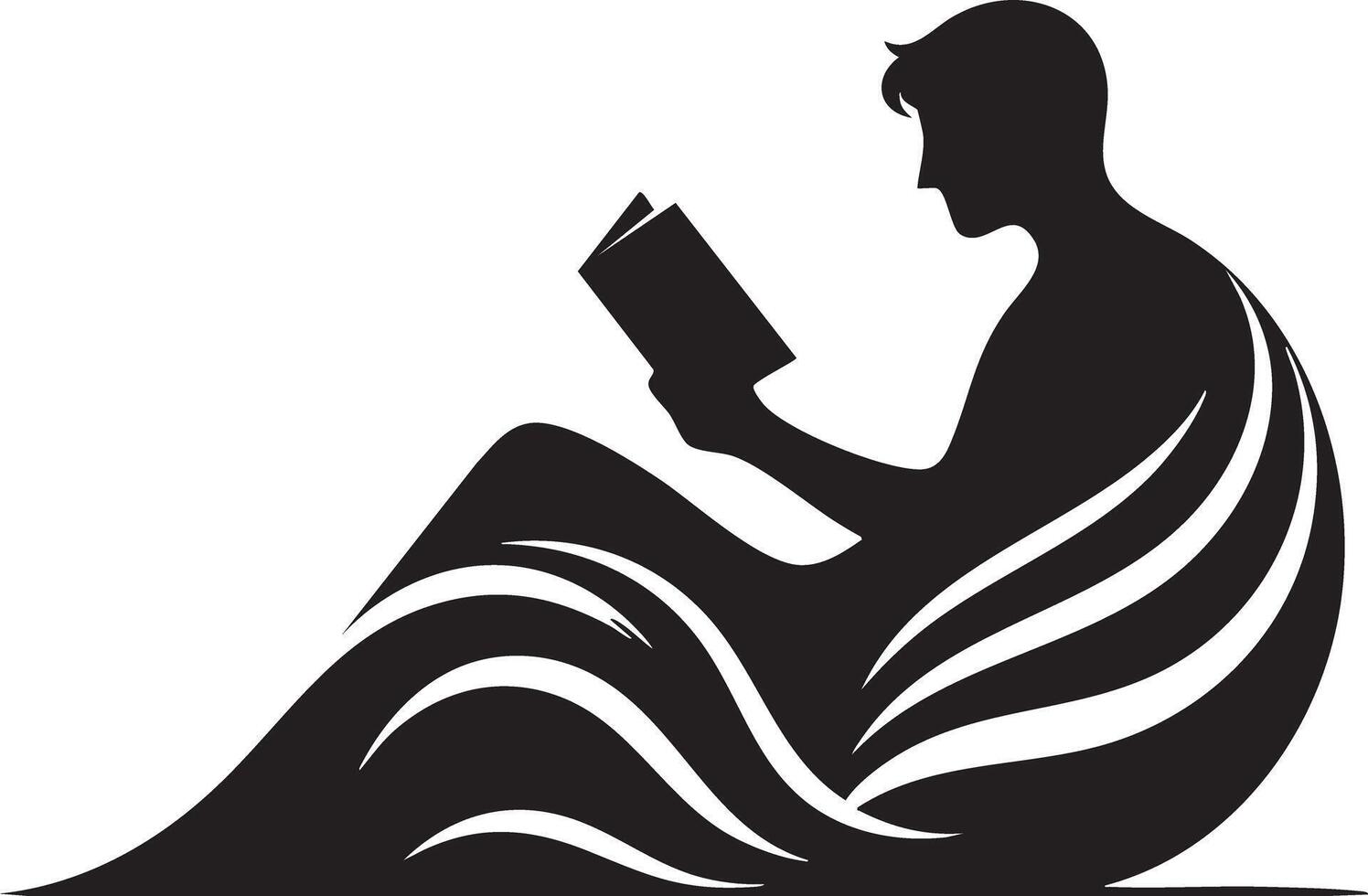 Man Reading Book Wrapped in Waves Silhouette of Knowledge and Learning vector