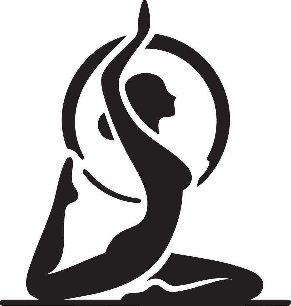 Elegant Silhouette of a Woman Performing a Yoga Pose within a Circular Frame vector