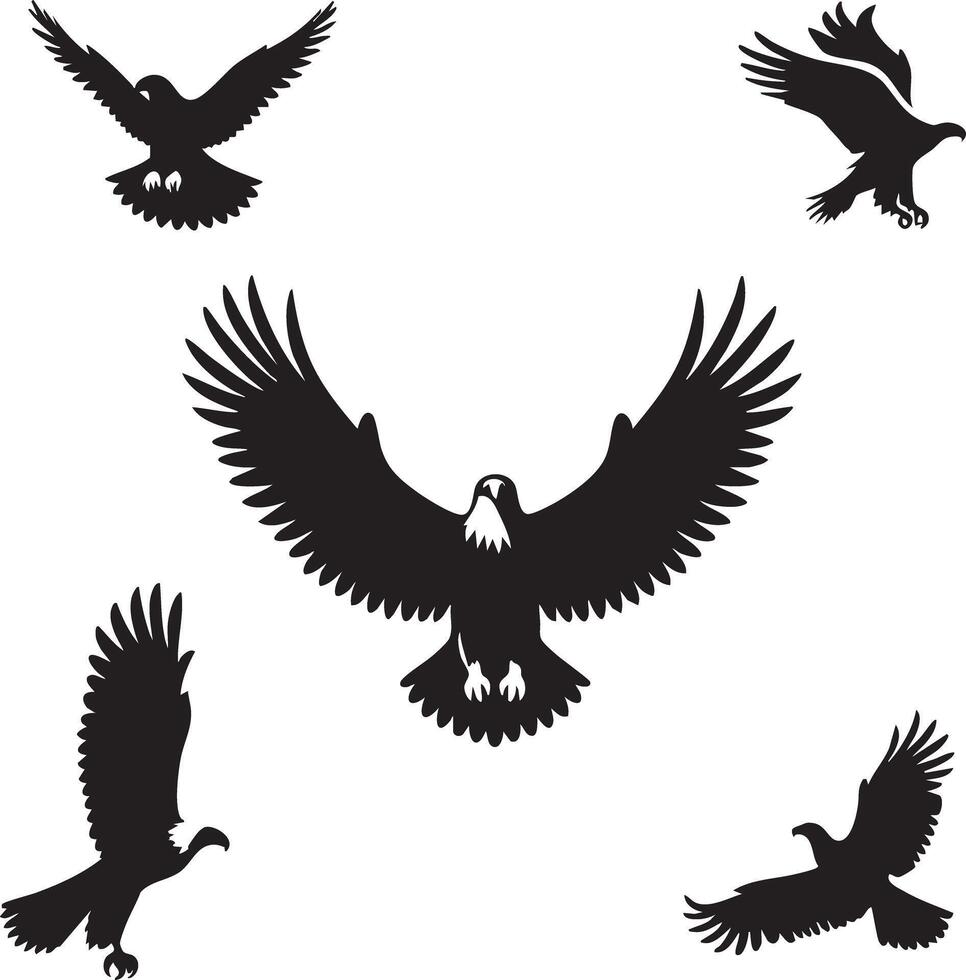 Majestic Eagle Silhouettes in Flight Various Poses for Design Projects vector
