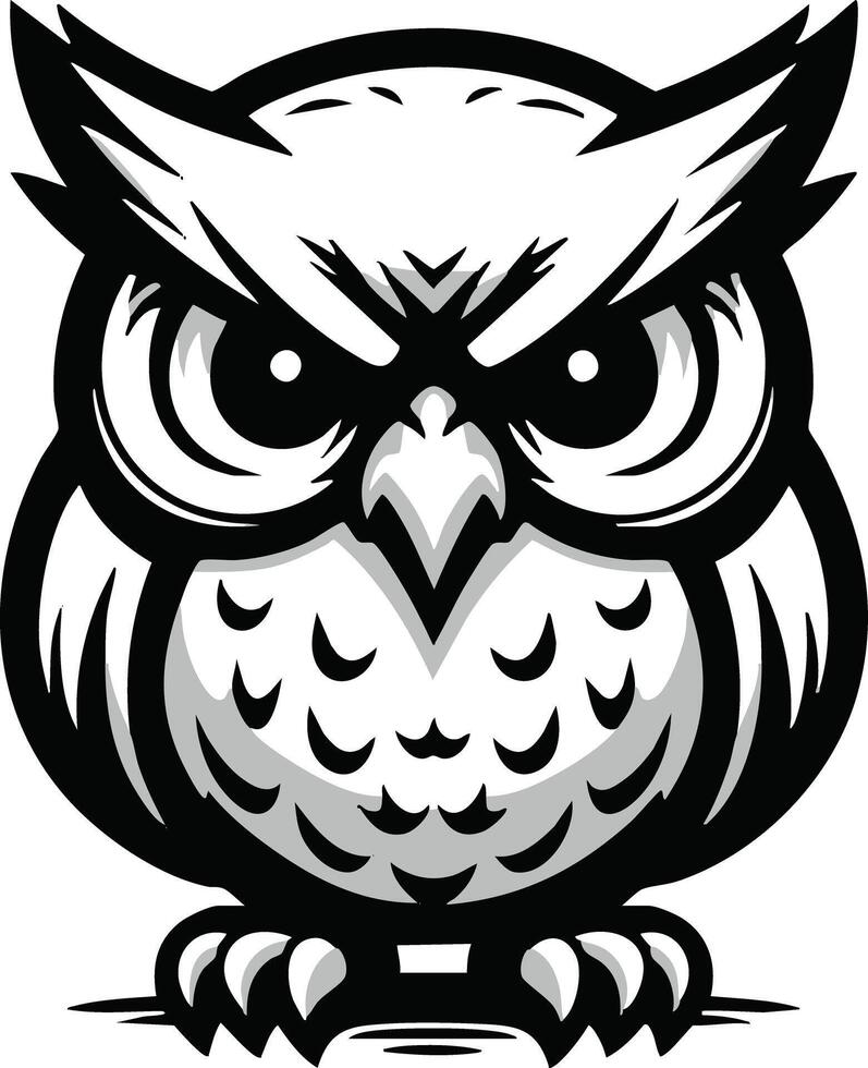 Angry Cartoon Owl Mascot Design Minimalist Black White vector
