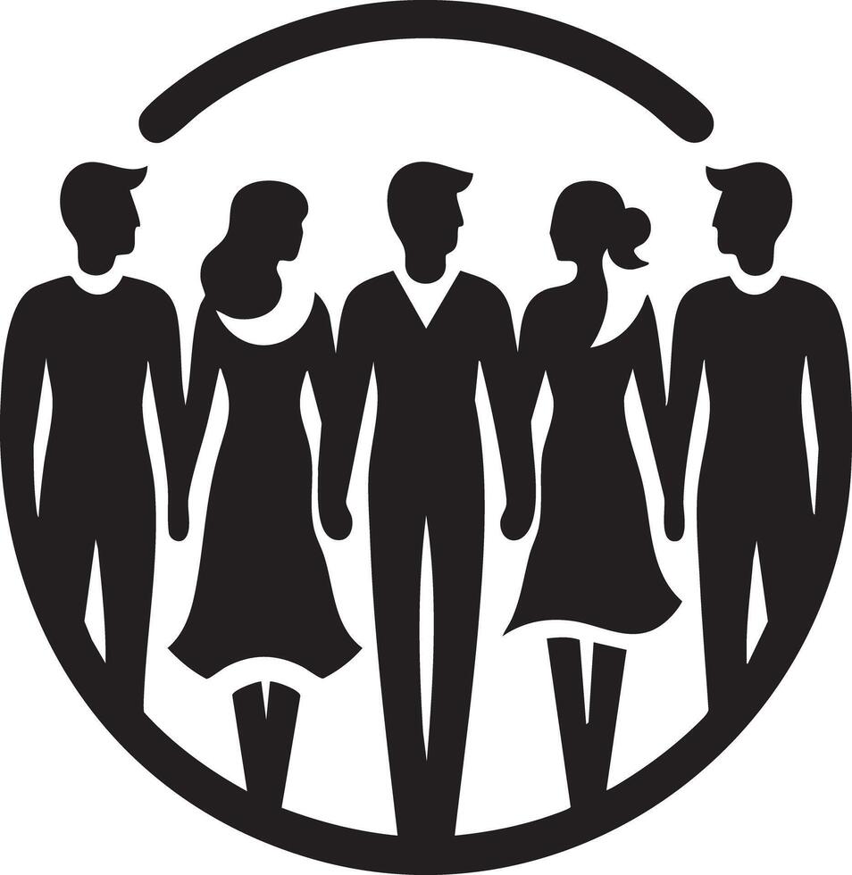 Diverse Group of Five People Holding Hands in Circle Symbolizing Unity and Togetherness vector