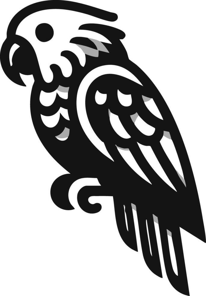 Stylized Black Parrot Sitting on a Perch Graphic Illustration vector