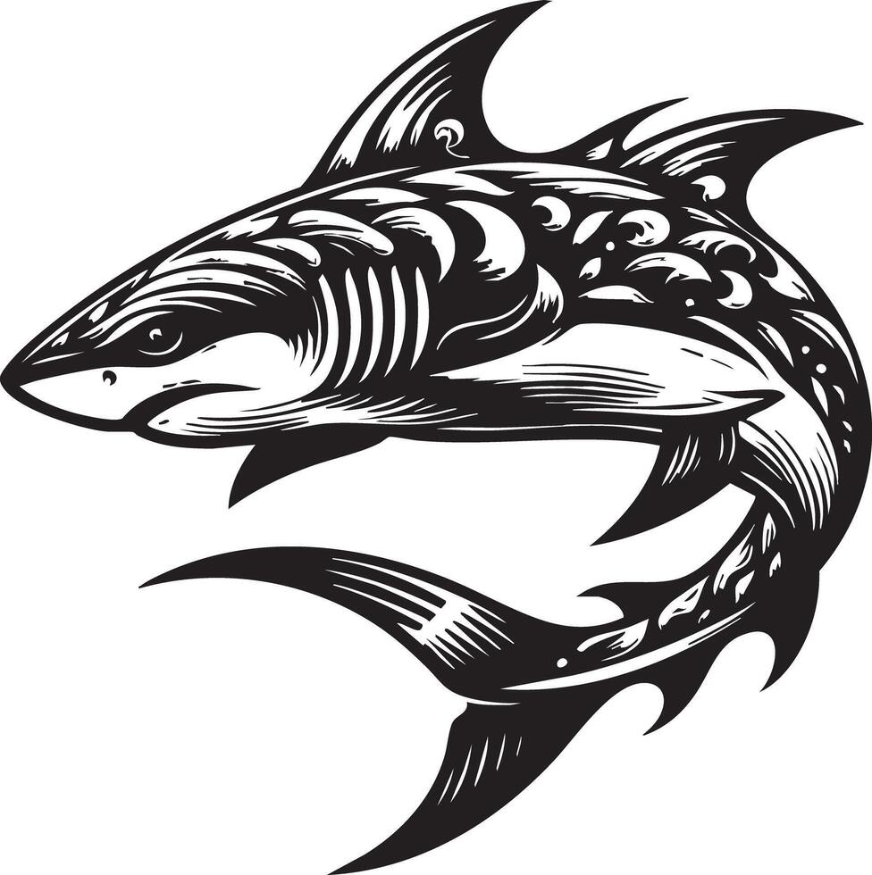 Intricate Tattoo Style Shark Illustration Elegant Oceanic Predator Design vector