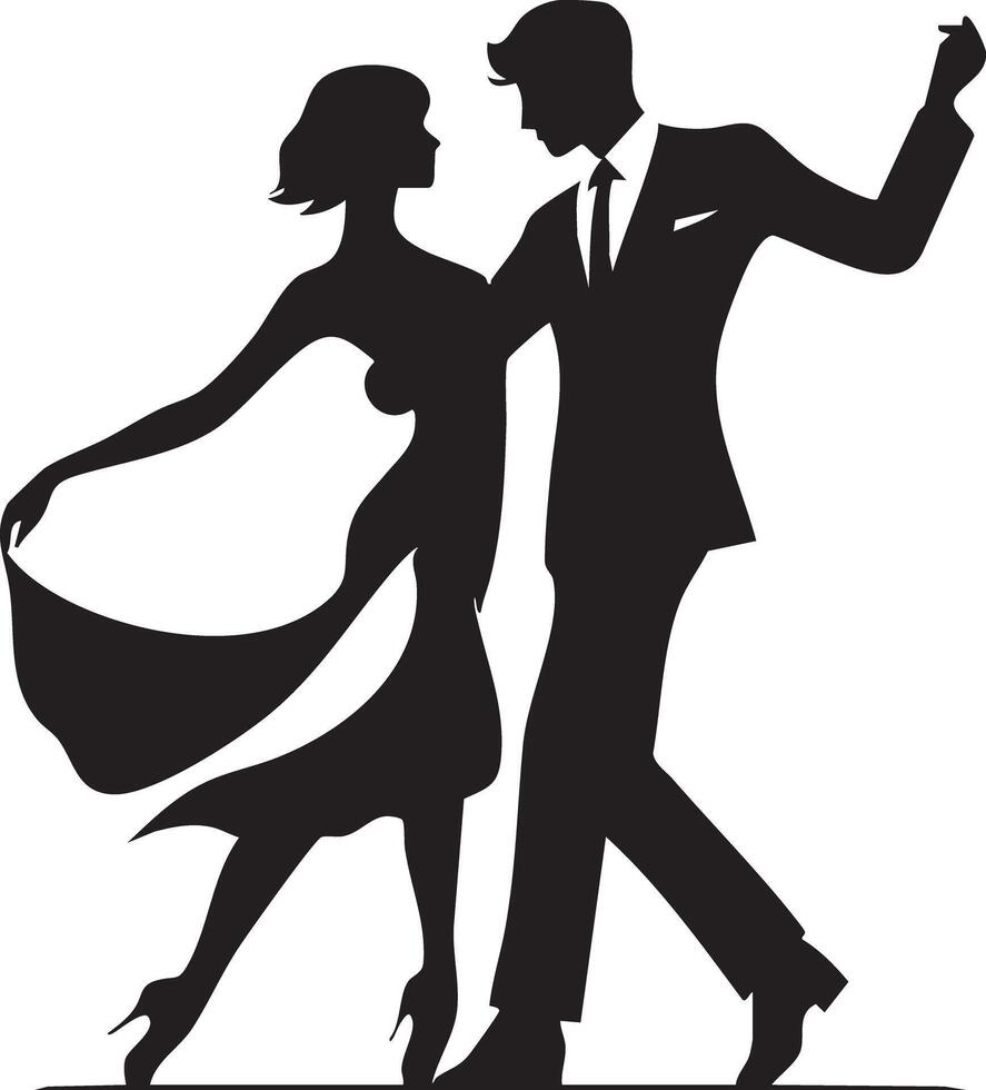 Elegant Couple Dancing Together in Silhouette Style vector