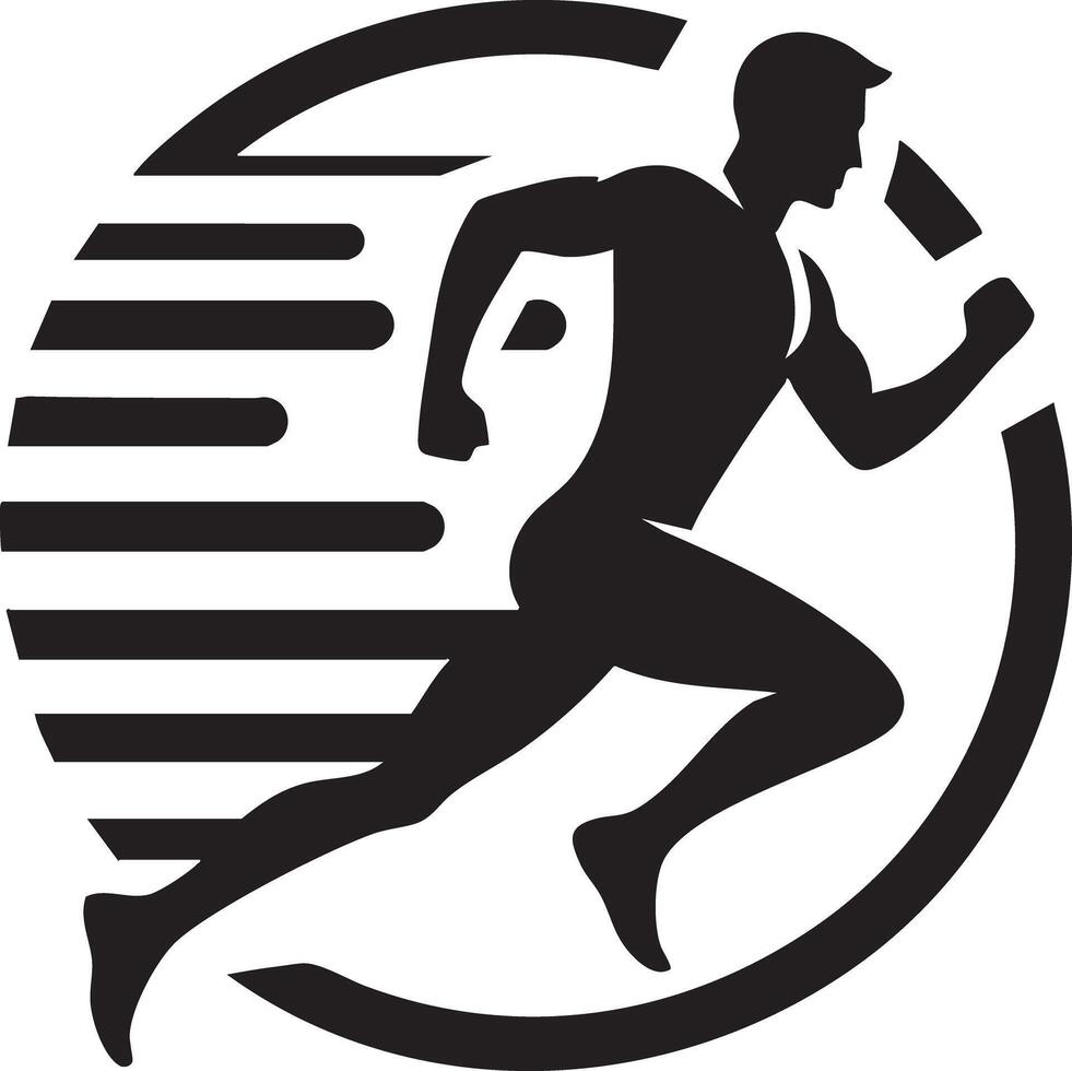 Dynamic Silhouette of a Runner in Motion with Speed Lines Inside a Circle vector