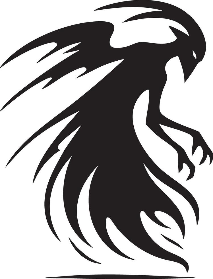 Abstract Dark Silhouette Creature with Flowing Forms and Glowing Eyes vector