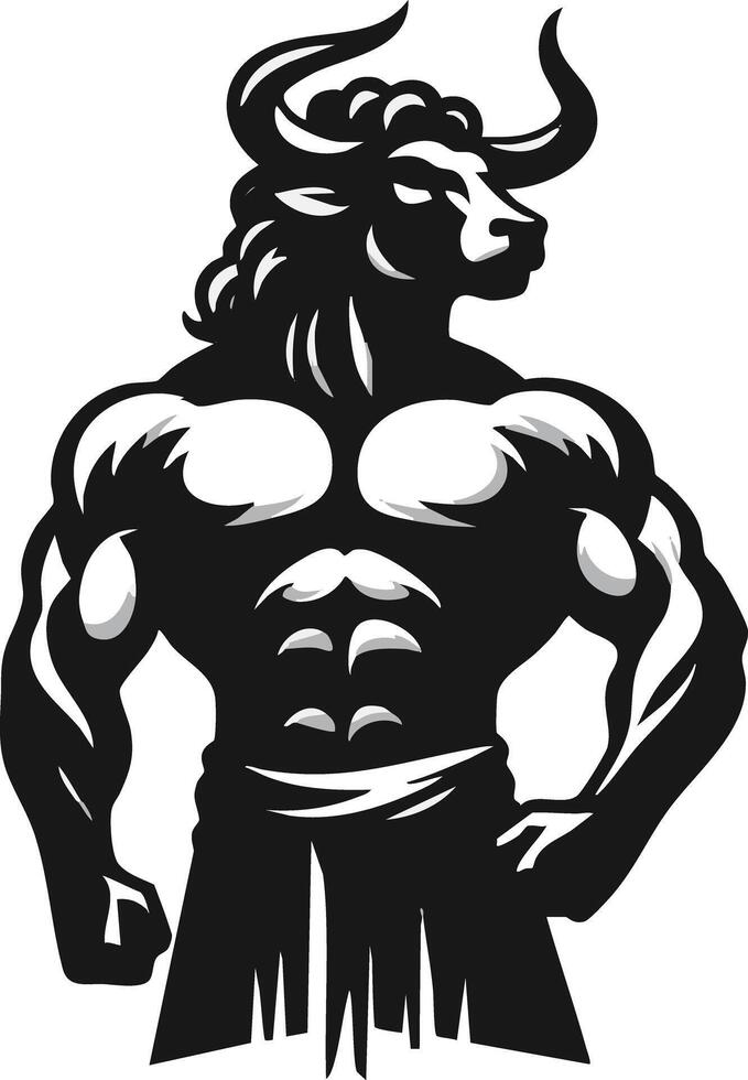 Mighty Muscular Minotaur Warrior with Powerful Physique and Horns vector