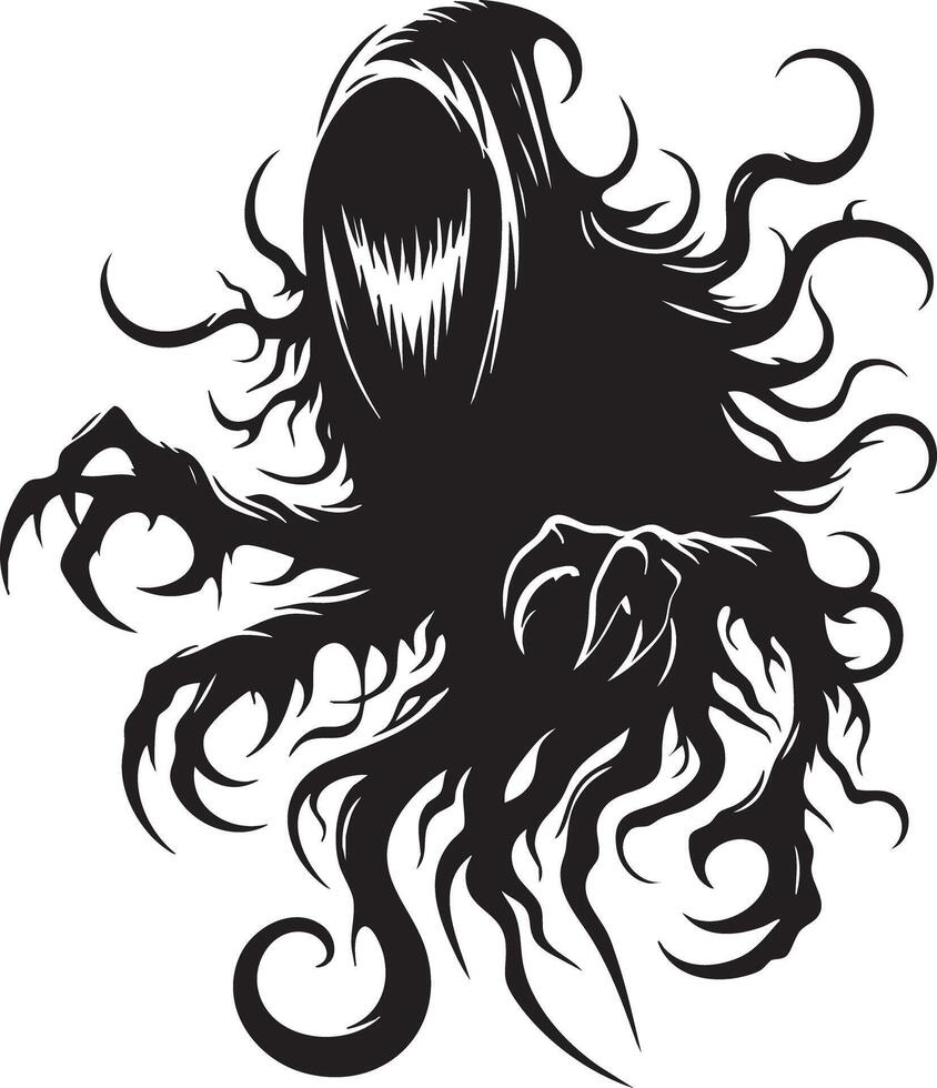 Menacing Shadow Creature with Jagged Claws and Flowing Tendrils vector
