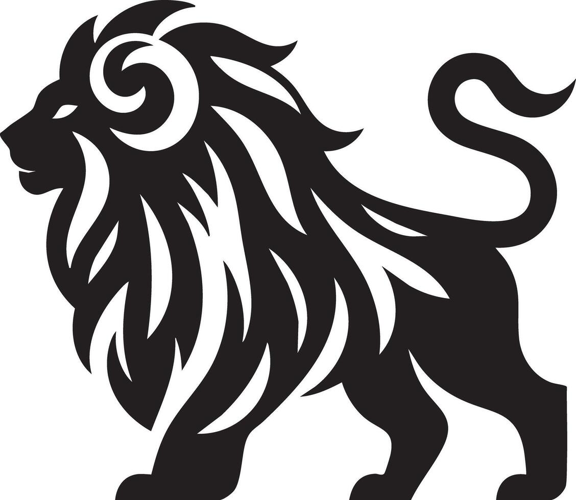 Majestic Black Lion Silhouette on White Background Majestic King of Jungle Fierce Wild Animal vector