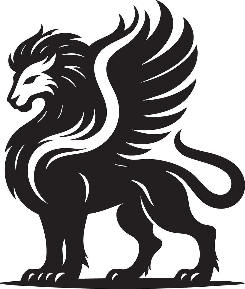 Majestic Winged Lion Mythical Creature Symbol Logo vector