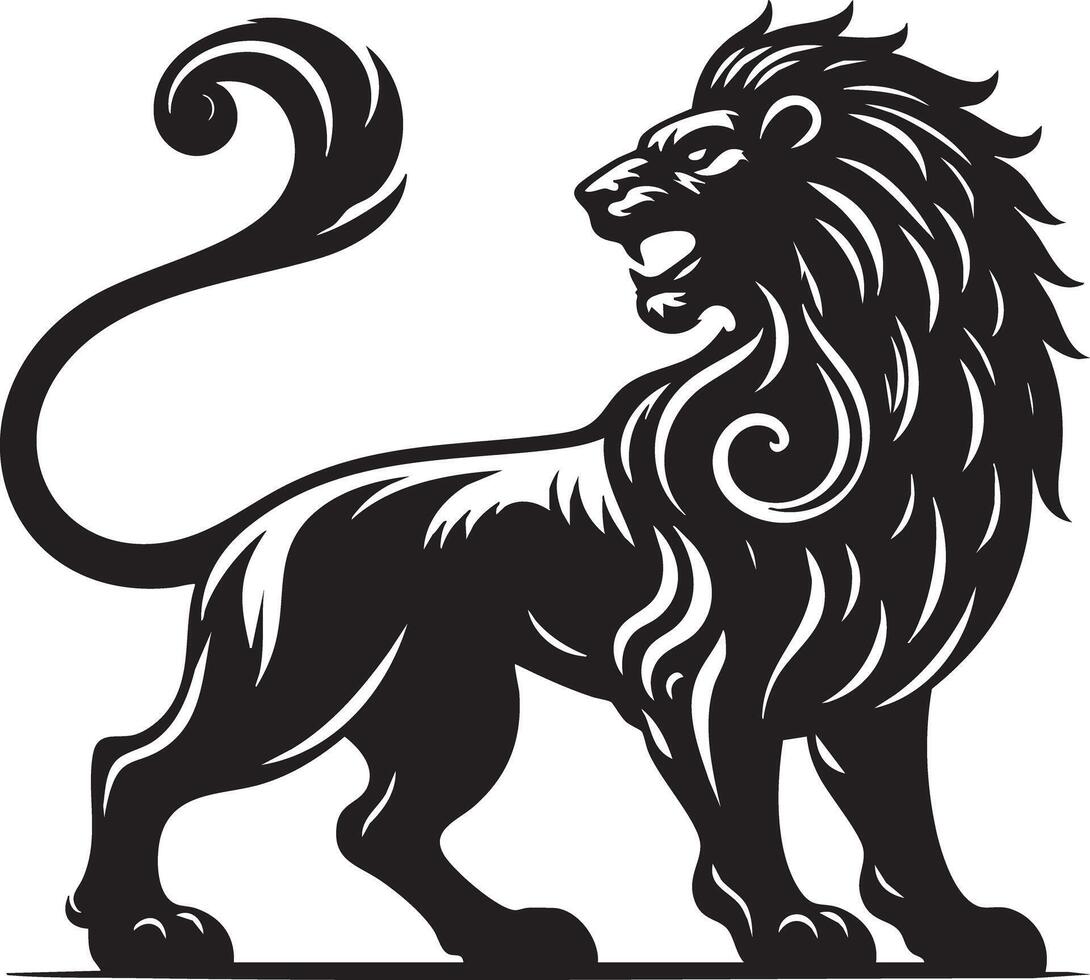 Majestic Black Lion Silhouette Standing Proudly Side Profile Fierce Royal Symbol vector