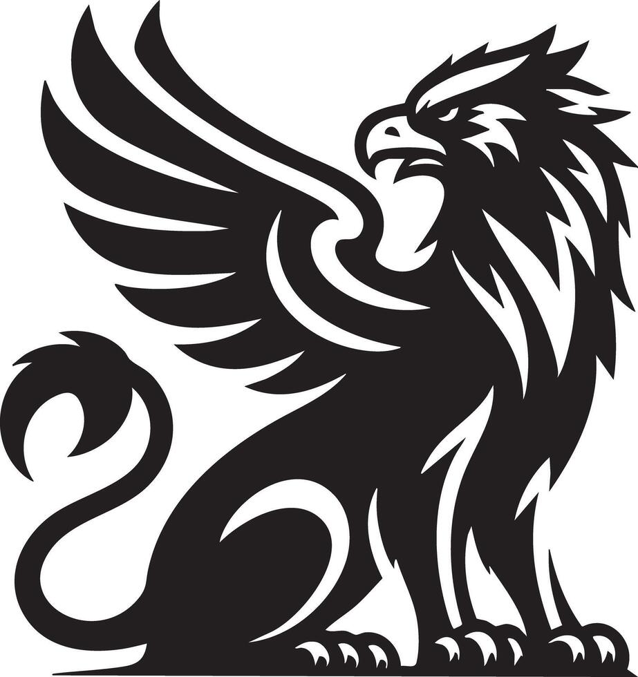 Mythical Griffin Creature Sitting Proudly with Wings Outstretched and Tail Curled vector