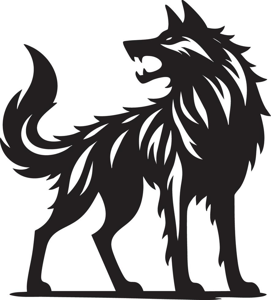 Fierce Wolf Silhouette Standing Proudly with Open Mouth Roaring vector