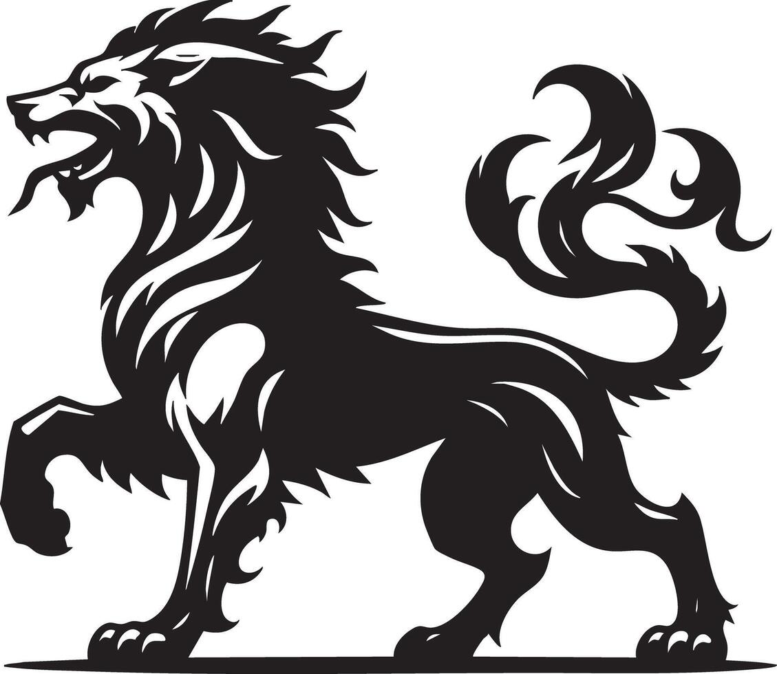 Majestic Black Lion Silhouette Standing Proudly On White Background Symbolic Animal Power And Nobility vector