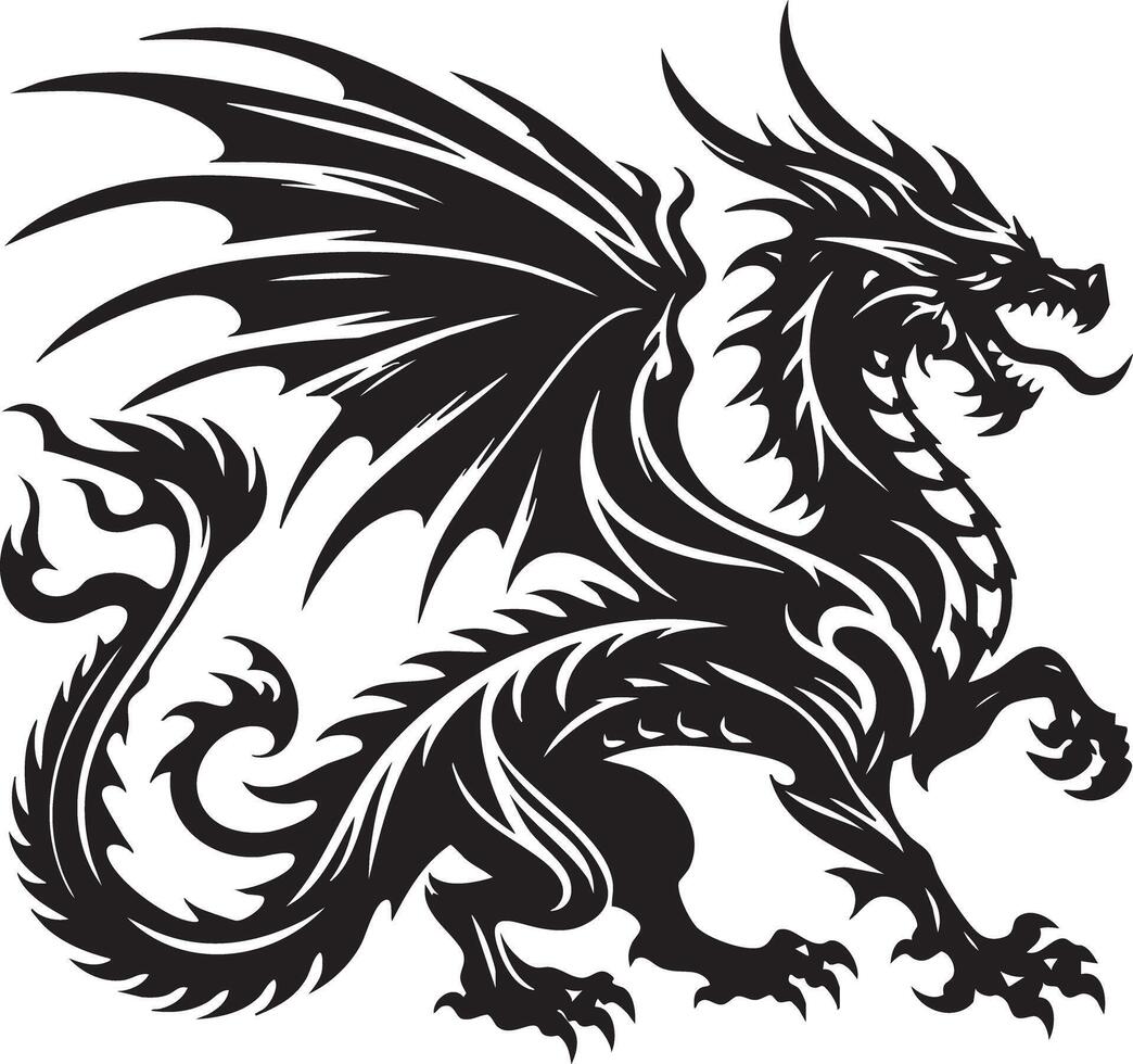 Tribal Dragon Illustration Fierce Mythical Creature Winged Fantasy Art vector