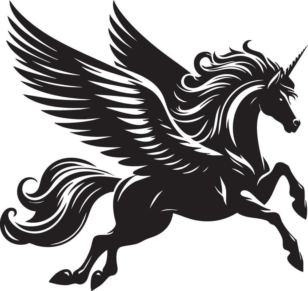Majestic Winged Unicorn Silhouette Galloping Powerful Fantasy Creature Symbol vector