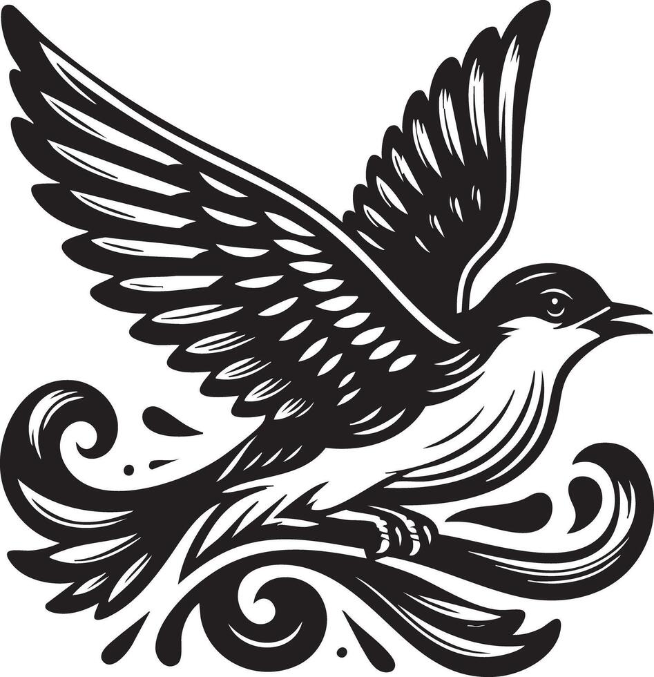 Elegant Stylized Black and White Bird Illustration for Artistic Projects vector