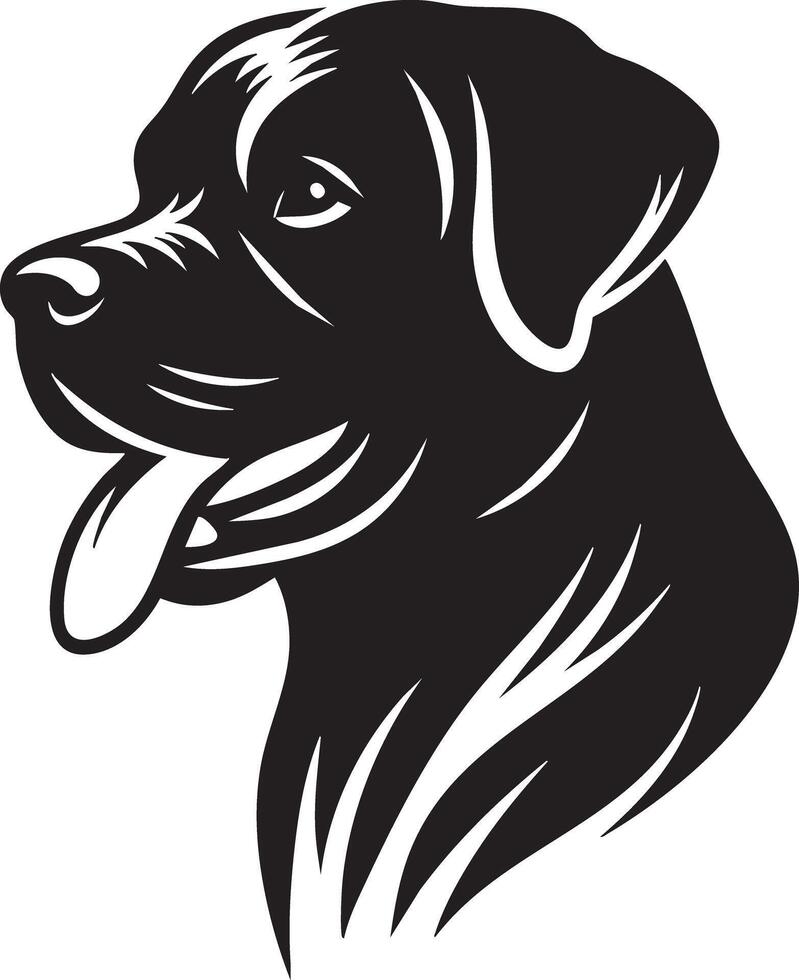 Black Labrador Retriever Dog Head Silhouette with Tongue Out and White Accent Markings vector