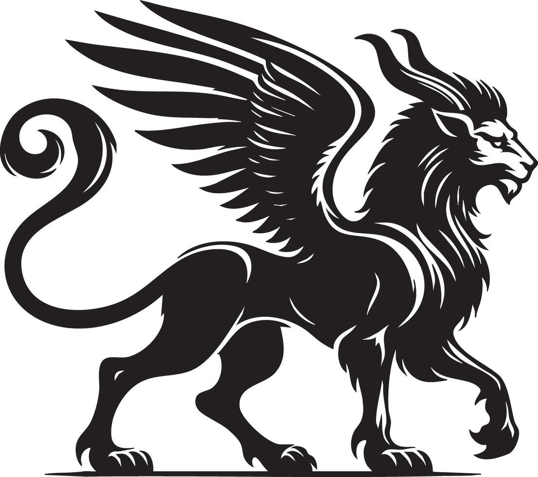 Majestic Winged Lion Creature Symbolizing Power and Strength vector