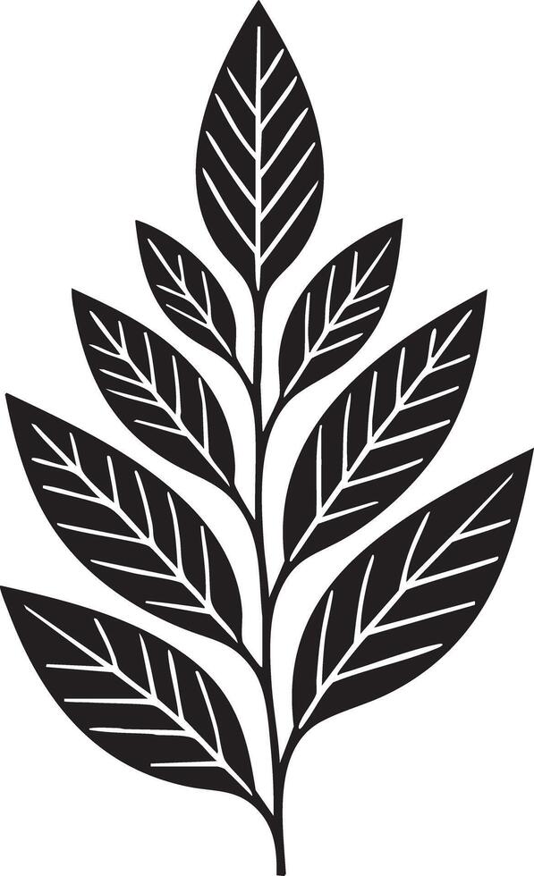 Elegant Black Branch With Many Leaves Silhouette Illustration Graphic Design Element vector