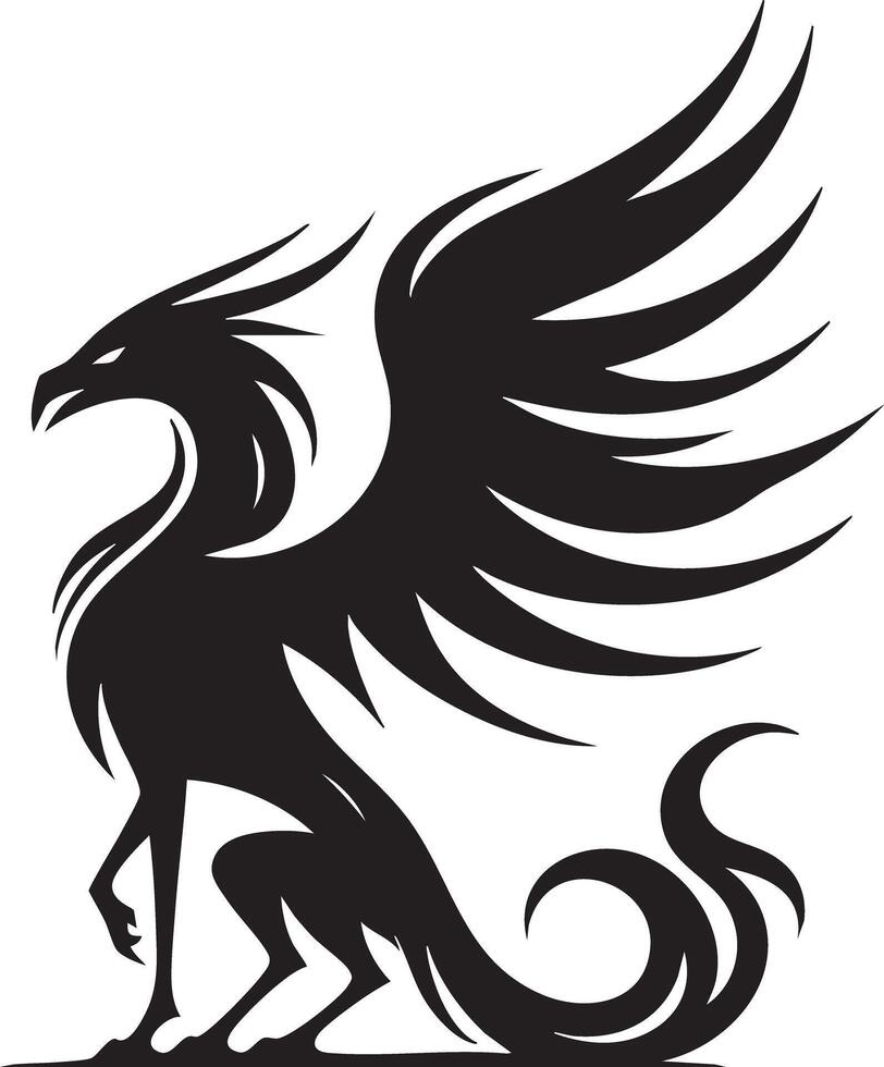 Majestic Mythical Griffin Creature Silhouette Standing Proudly with Wings Spread Wide vector
